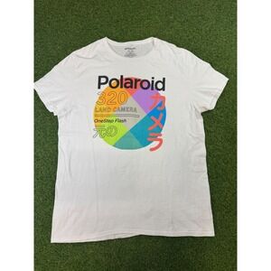 Polaroid 320 Land Camera Graphic T-Shirt Mens XL White Cotton Short‎ Sleeve Tee